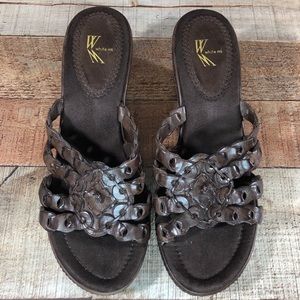 White Mountain • “Swan”Leather Wedge Sandals